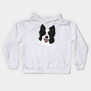 Black and White Border Collie Dog Face Drawing Kids Hoodie